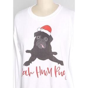 Plus Size 2X ModCloth Dog Pug Christmas Long Sleeve Thick Shirt Top Tee Holiday